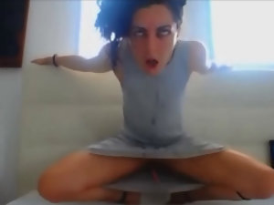 Eyerolling hustler drooling in shaking orgasm