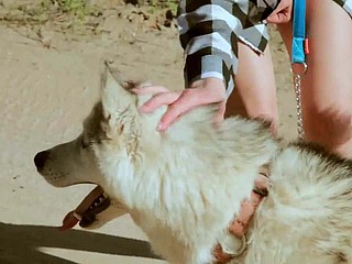 Pulchritudinous Teen takes  a walk nearby slay rub elbows with dog