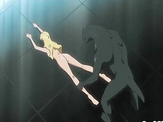 Peituda anime difícil fodido por monstro lagarto